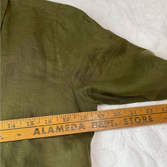 J. Crew Olive Green 100% Linen Women’s Shirt Button Down Size 0 Long Sleeve - Picture 9 of 12